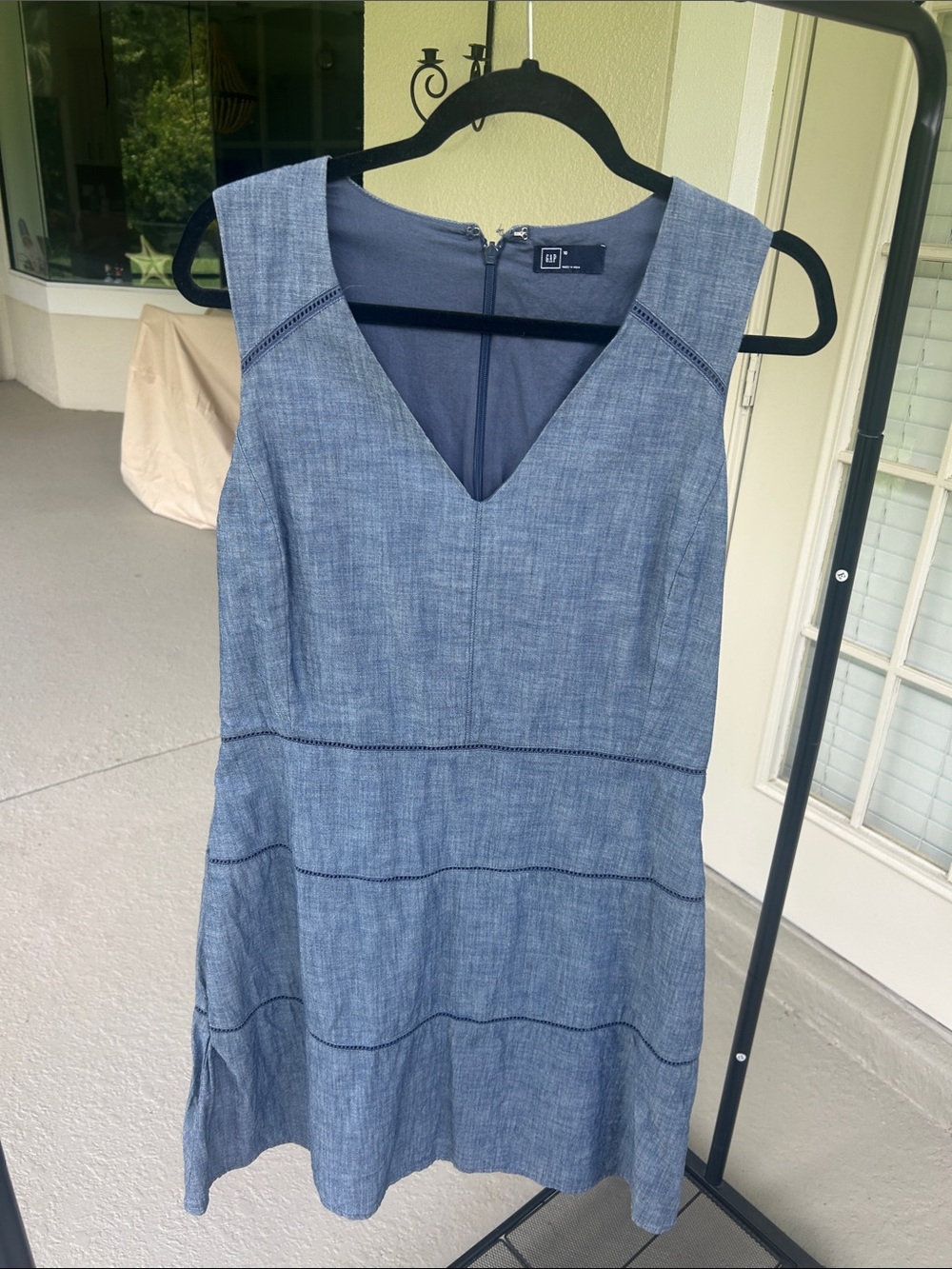GAP Sleeveless Chambray V-Neck Mini Dress in Light Blue